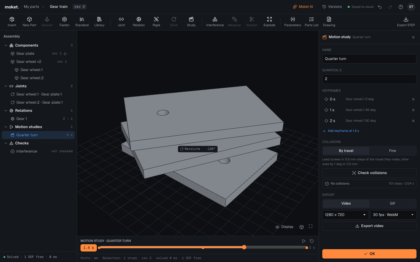 A motion study: keyframes, no collisions and the export options