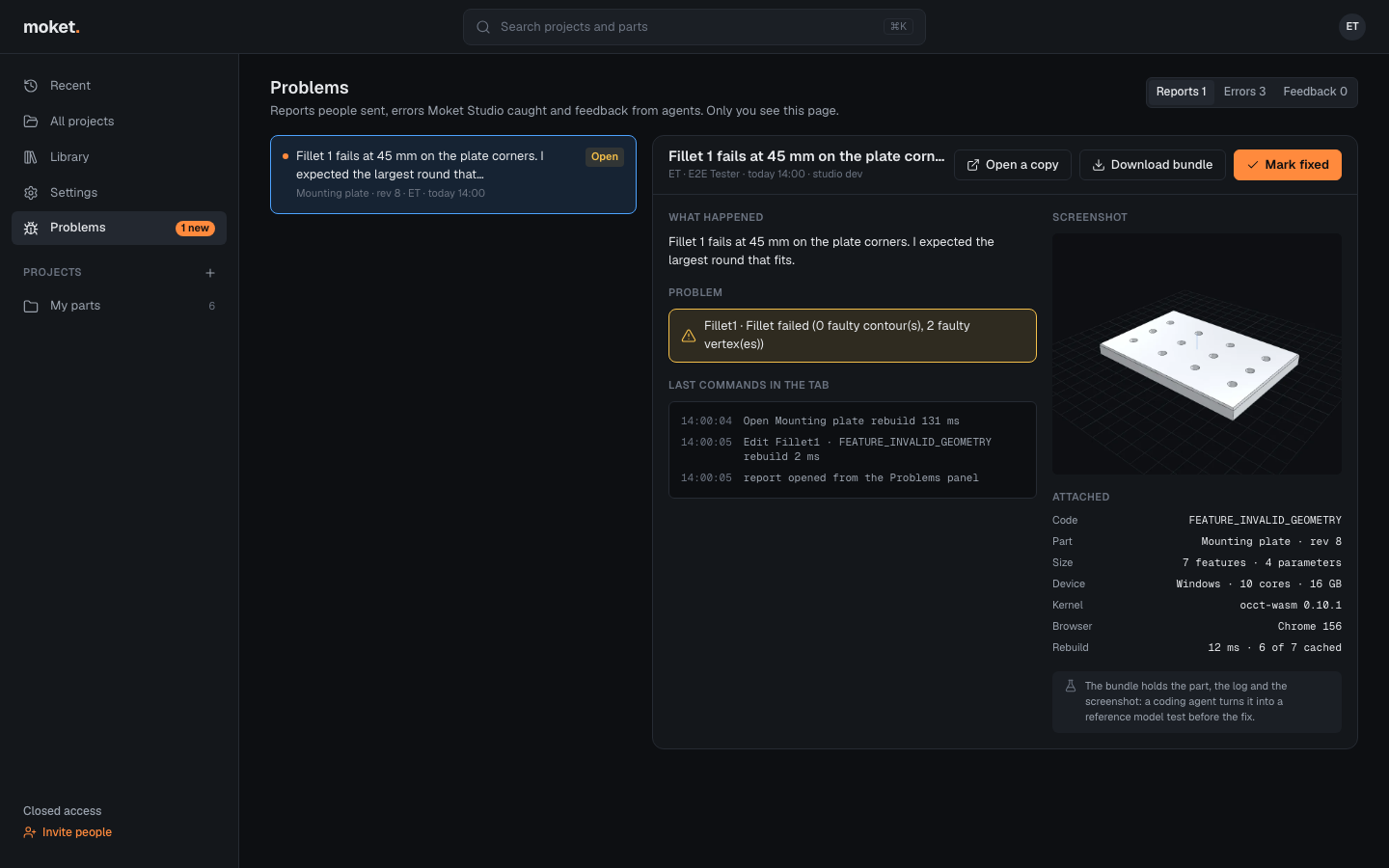 The Reports tab with a report open