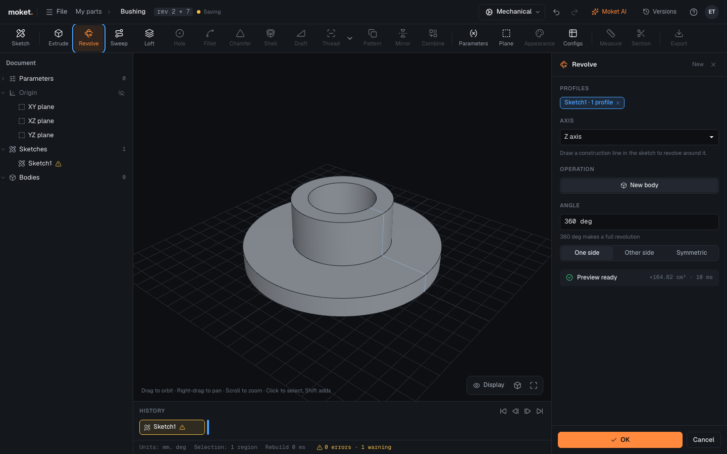Revolving a flange section around the Z axis