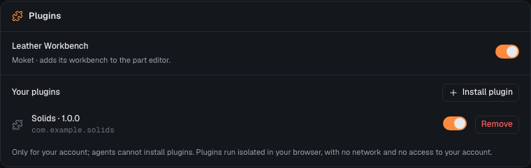 The Plugins section of Settings with one plugin installed