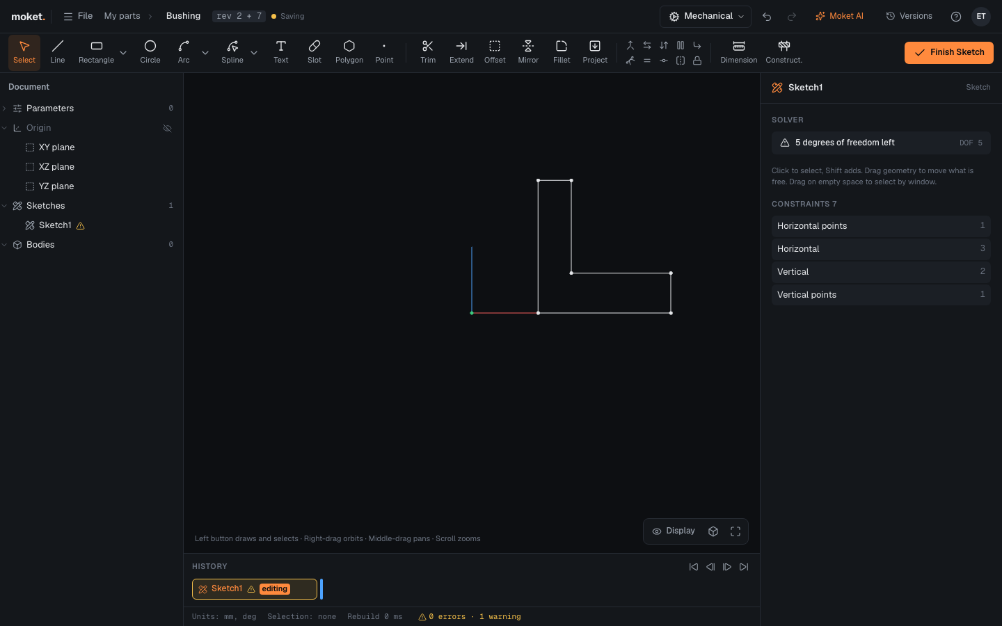 A section drawn with the Line tool